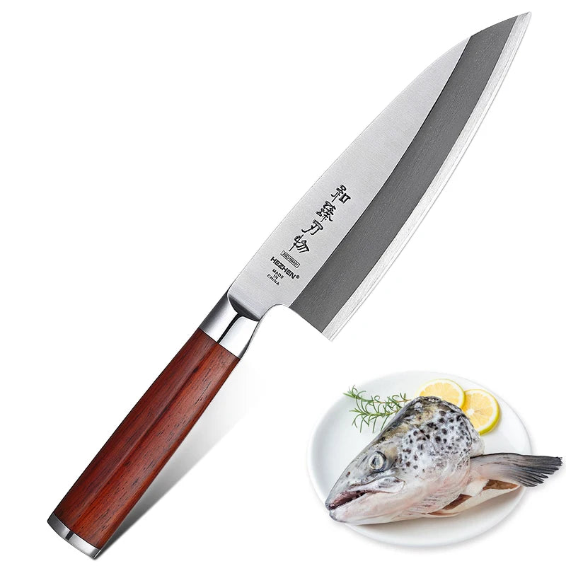 HEZHEN 180mm Deba Knife X9Cr18MoV Stainless Steel Cuisine Carving Tuna Salmon Sushi Sashimi Knife Kitchen Knives Cutting Tool