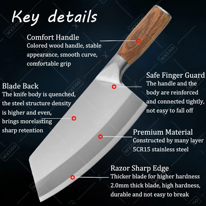 1PC 3PCS Kitchen Chef Knife Stainless Steel Meat Cleaver Sharp Slicing Knife Boning Knife Handmade Utility Knife Wood Handle