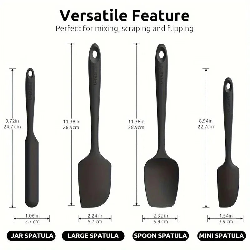 4-Piece Heat-Resistant Silicone Spatula Set - Kitchen Baking Utensils with Cream Scraper for Cooking Mixing Safe Tools