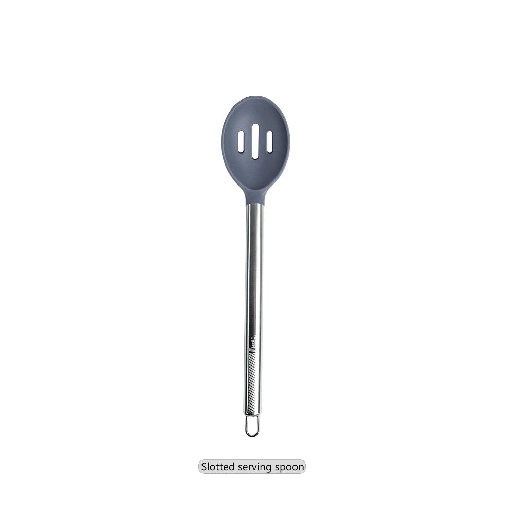 1-Pack Silicone Kitchenware Cooking Utensils Heat-resistant Stainless Steel Handle Soup Spoon Pasta Colander Kitchen Accessories
