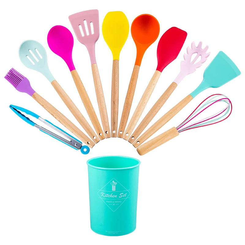 Kitchen Utensil Set 11 Cooking Utensils Colorful Silicone Kitchen Utensils Nonstick Cookware with Spatula Set