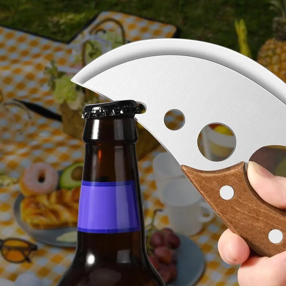 Compact Polished Stainless Steel Kitchen Knife – 5.7-Inch Blade, Thickened Design, Solid Wood Handle, Protective Sheath Included