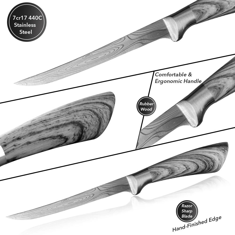Fishing Knife Stainless Steel Boning Knife Meat Cleaver Butcher Pro Chef Kitchen Knife for Slicing Fish Fruit Vegetable Cooking