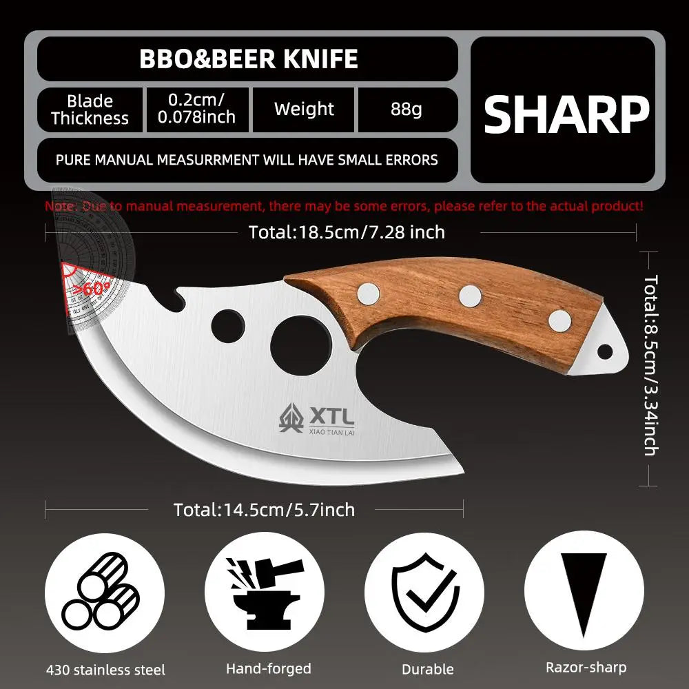 Compact Polished Stainless Steel Kitchen Knife – 5.7-Inch Blade, Thickened Design, Solid Wood Handle, Protective Sheath Included