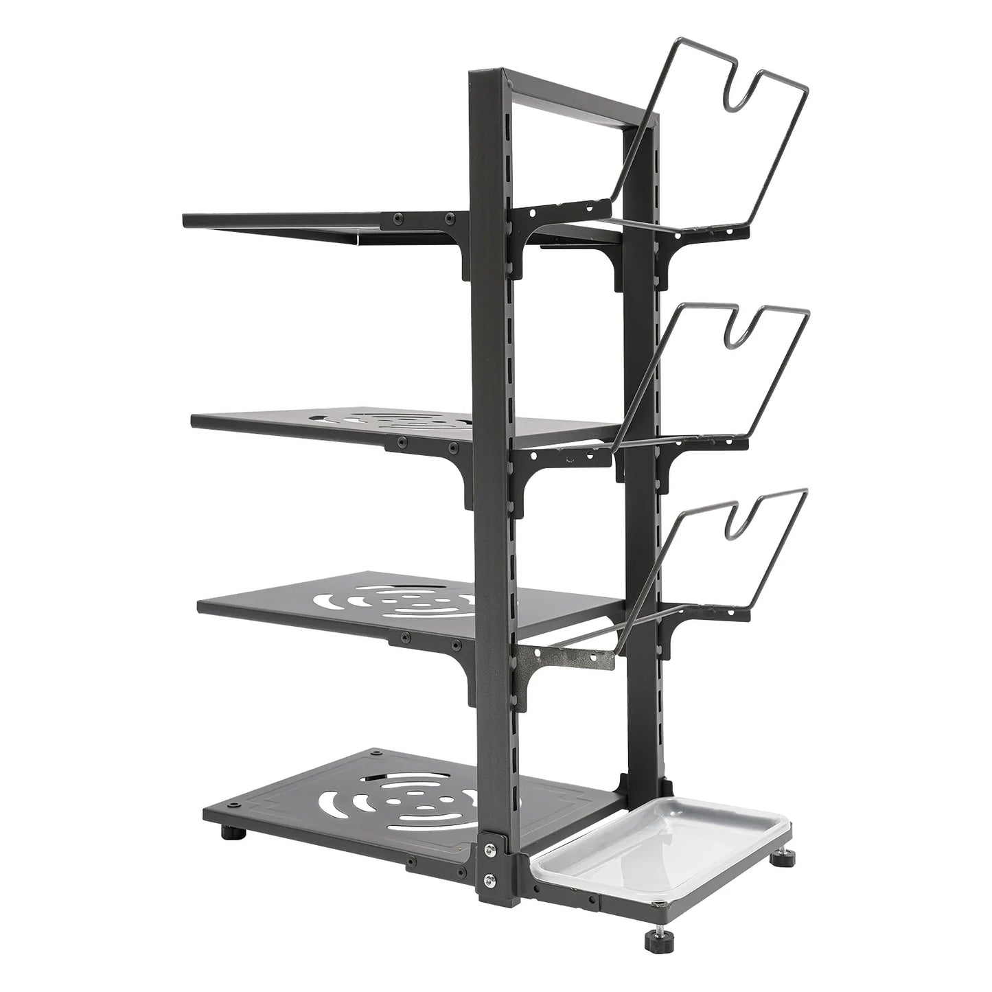4-Tier Pot Organizer 22.05lbs per Tier Carbon Steel Pot Pan Lid Organizer 14.578.920.87in Kitchen Storage Grey/Black Adjustable