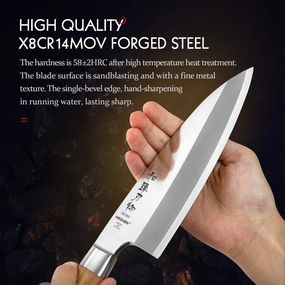 HEZHEN 180mm Deba Knife X9Cr18MoV Stainless Steel Cuisine Carving Tuna Salmon Sushi Sashimi Knife Kitchen Knives Cutting Tool
