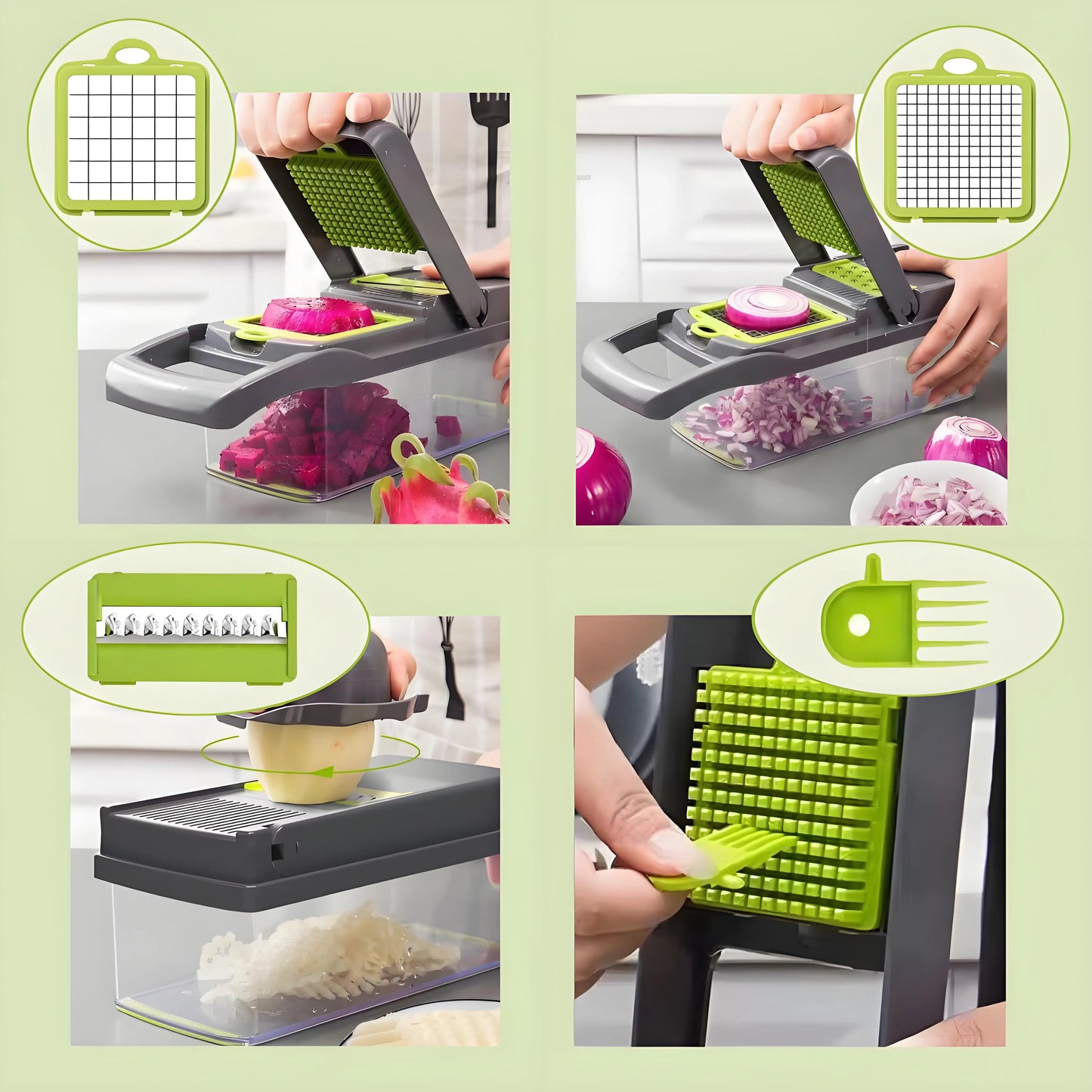 Professional Manual Food Chopper 15pc Kit with Strainer Basket BPA-Free & Dishwasher Safe Meal Prep Essential Kitchen Tool