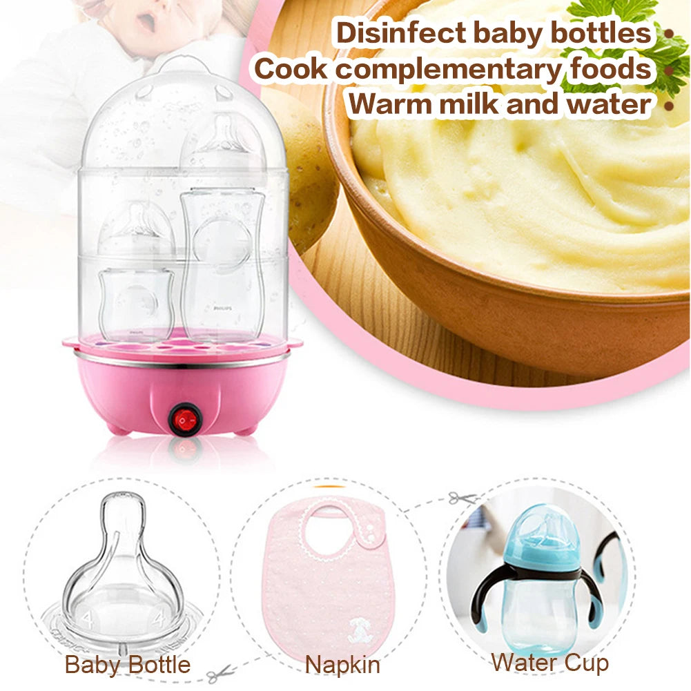 110V/220V Electric Egg Boiler Rapid Heating Mini Kitchen Poacher Auto-Off Portable Milk Steamer for Cooking Breakfast Machine