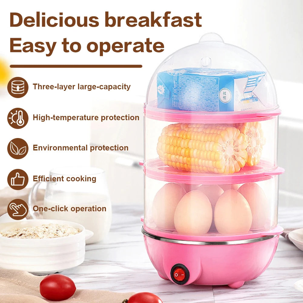 110V/220V Electric Egg Boiler Rapid Heating Mini Kitchen Poacher Auto-Off Portable Milk Steamer for Cooking Breakfast Machine