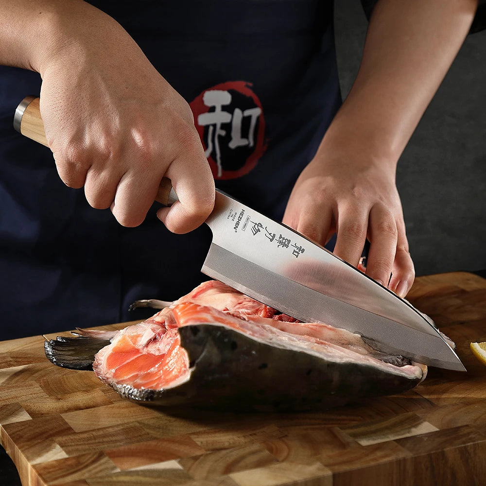 HEZHEN 180mm Deba Knife X9Cr18MoV Stainless Steel Cuisine Carving Tuna Salmon Sushi Sashimi Knife Kitchen Knives Cutting Tool
