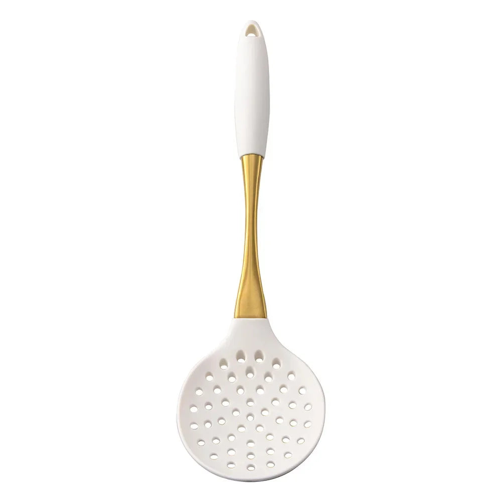 1Pc Silicone Kitchenware Cooking Utensils White Gold Kitchen Accessories Spatula Turner Heat-resistant Pasta Colander Shovel