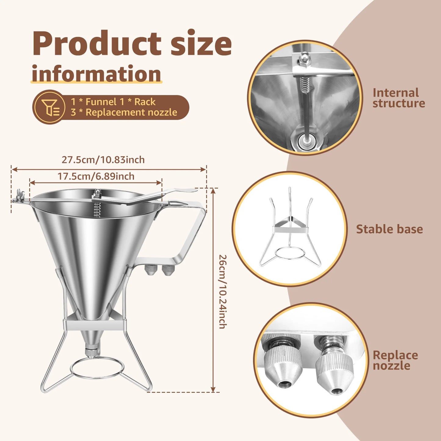 Stainless Steel Funnel Dispenser Octopus Balls Batter Baker Cooking Tool with Rack Cupcake Pancake Batter Maker Kitchen Tools