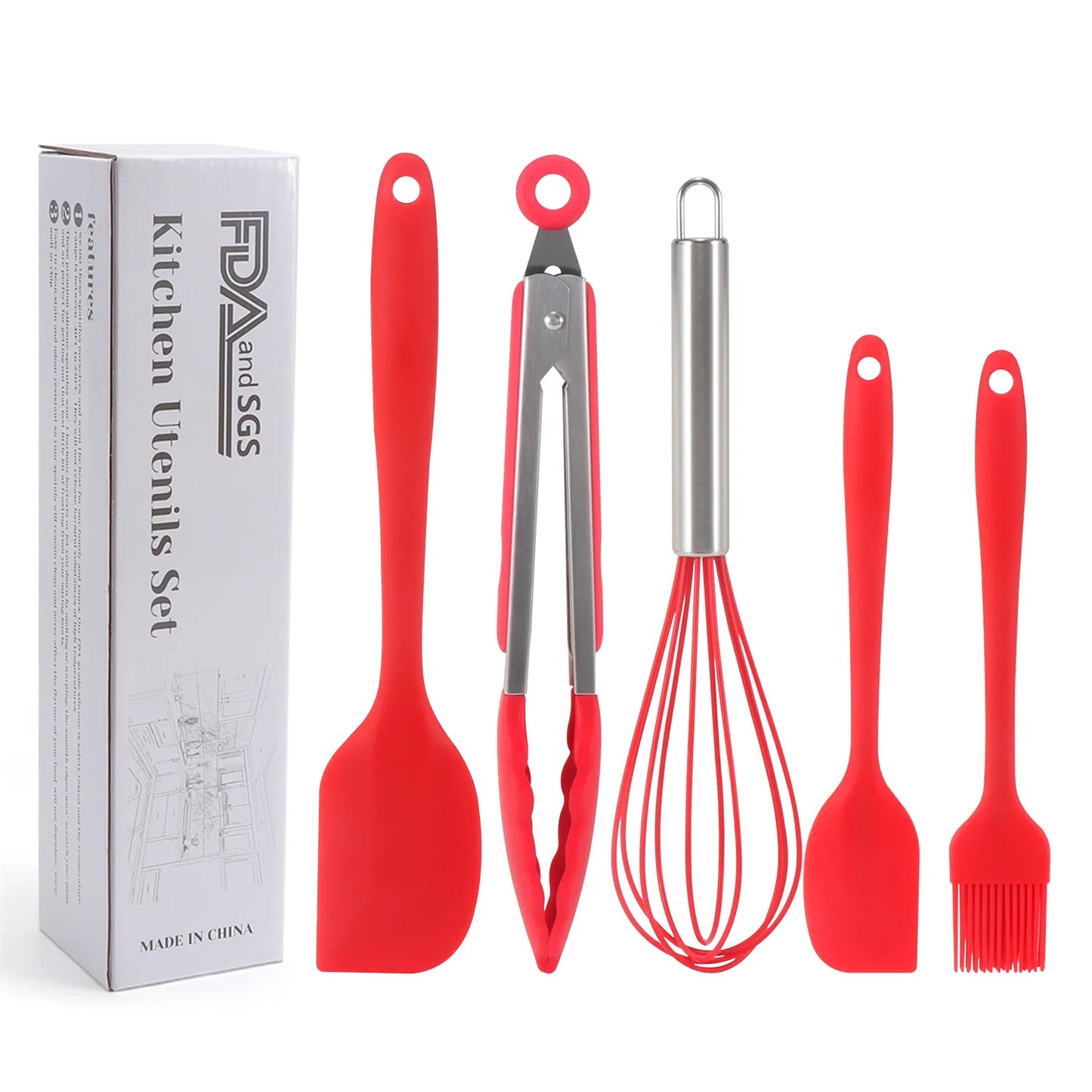 Silicone scraper 5-piece set, non stick cookware, DIY baking cake tools, kitchenware set, scraper 5-piece set