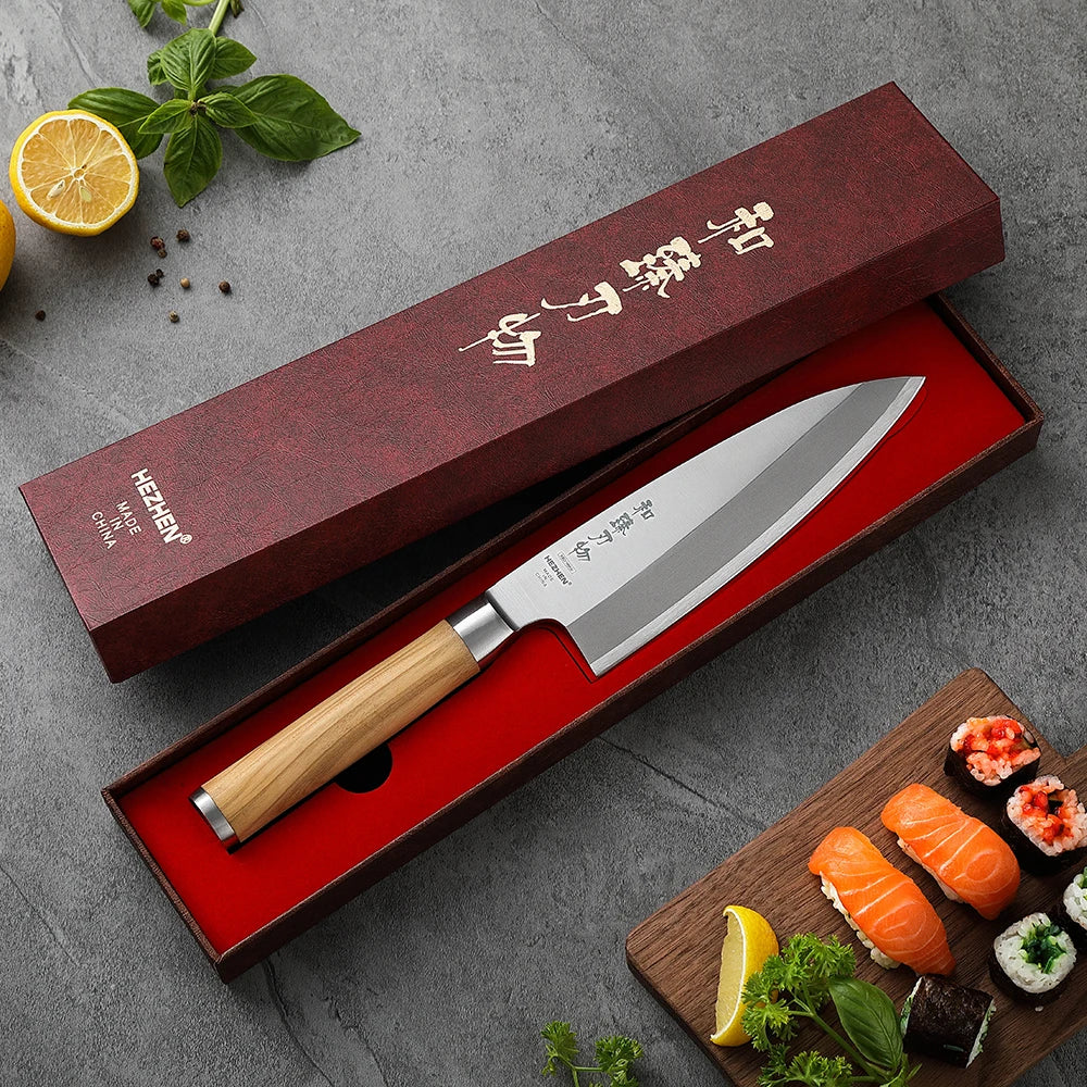 HEZHEN 180mm Deba Knife X9Cr18MoV Stainless Steel Cuisine Carving Tuna Salmon Sushi Sashimi Knife Kitchen Knives Cutting Tool