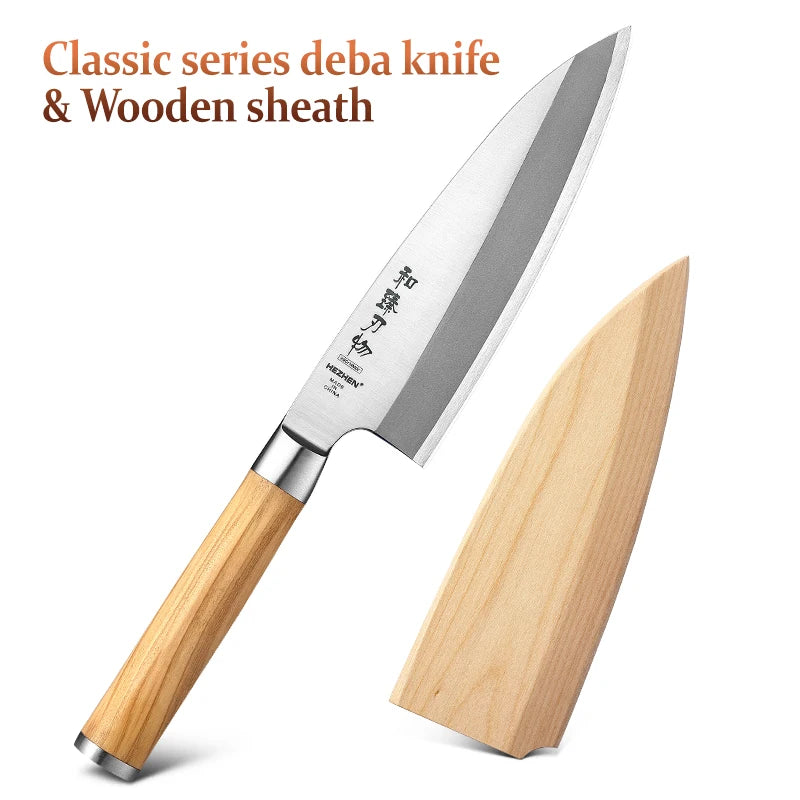 HEZHEN 180mm Deba Knife X9Cr18MoV Stainless Steel Cuisine Carving Tuna Salmon Sushi Sashimi Knife Kitchen Knives Cutting Tool