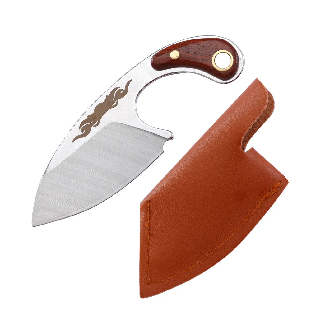 New Mini Kitchen Knife Outdoor Pocket Knife Keychain Portable Unboxing Knife Colored Solid Wood Handle Knife With Leather Case