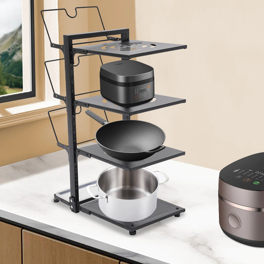 4-Tier Pot Organizer 22.05lbs per Tier Carbon Steel Pot Pan Lid Organizer 14.578.920.87in Kitchen Storage Grey/Black Adjustable