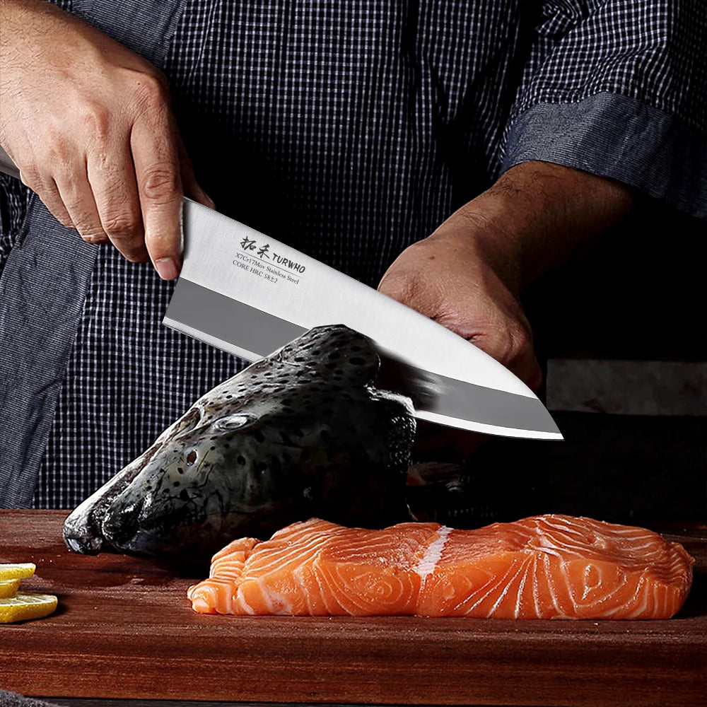TURWHO Kitchen Knives Yanagiba Fish Head Cleaver Chef Knives Japanese Sashimi Knife Deba Salmon Sushi Filleting Kitchen Tools
