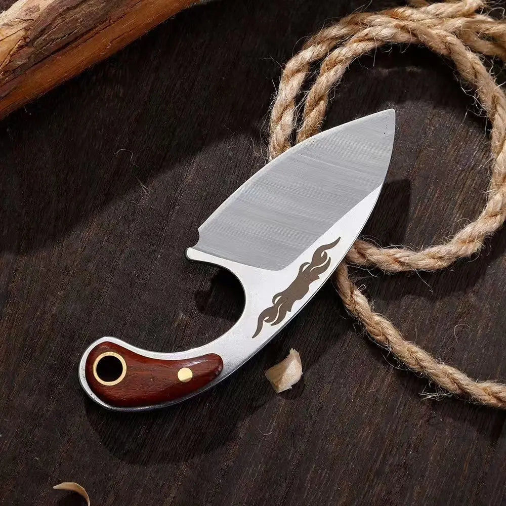 New Mini Kitchen Knife Outdoor Pocket Knife Keychain Portable Unboxing Knife Colored Solid Wood Handle Knife With Leather Case