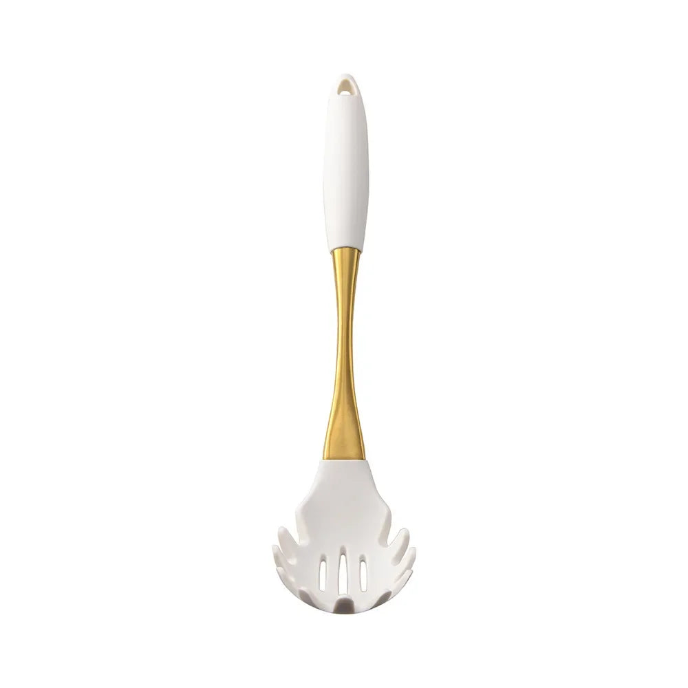 1Pc Silicone Kitchenware Cooking Utensils White Gold Kitchen Accessories Spatula Turner Heat-resistant Pasta Colander Shovel