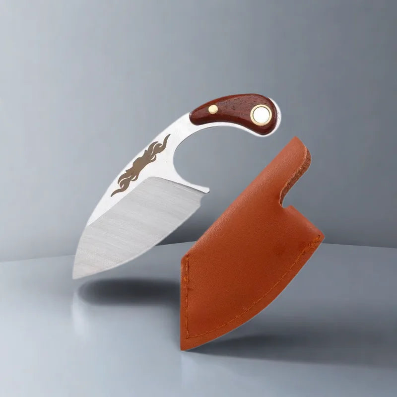 New Mini Kitchen Knife Outdoor Pocket Knife Keychain Portable Unboxing Knife Colored Solid Wood Handle Knife With Leather Case