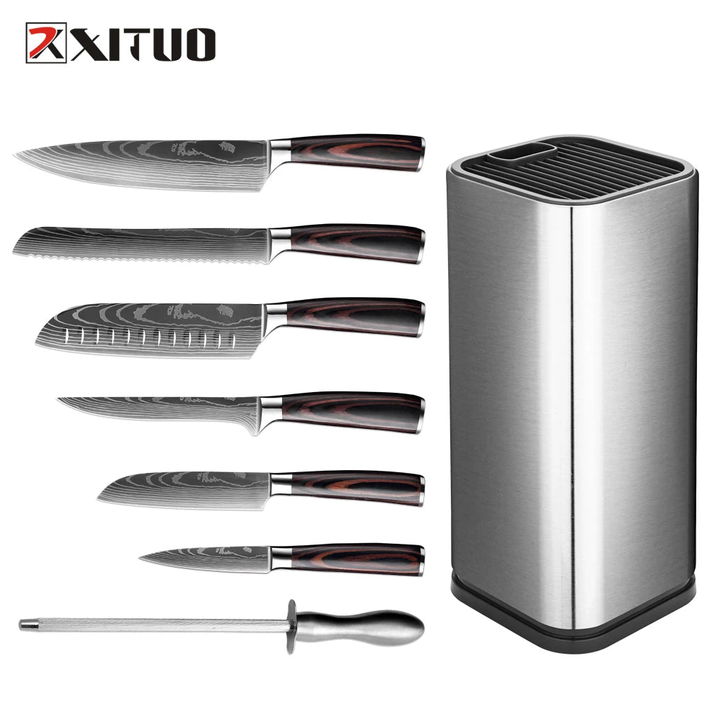 Kitchen Knife 8PCS Set With Knife Holder  Sharpening Stick, Stainless Steel Chef Knife Slicing Knife Sharp Cut Vegetables Meat