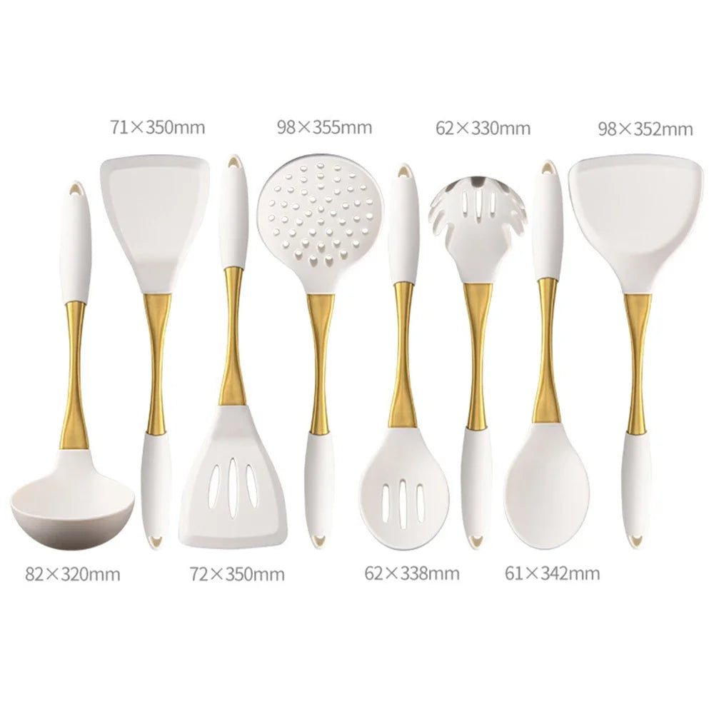 1Pc Silicone Kitchenware Cooking Utensils White Gold Kitchen Accessories Spatula Turner Heat-resistant Pasta Colander Shovel