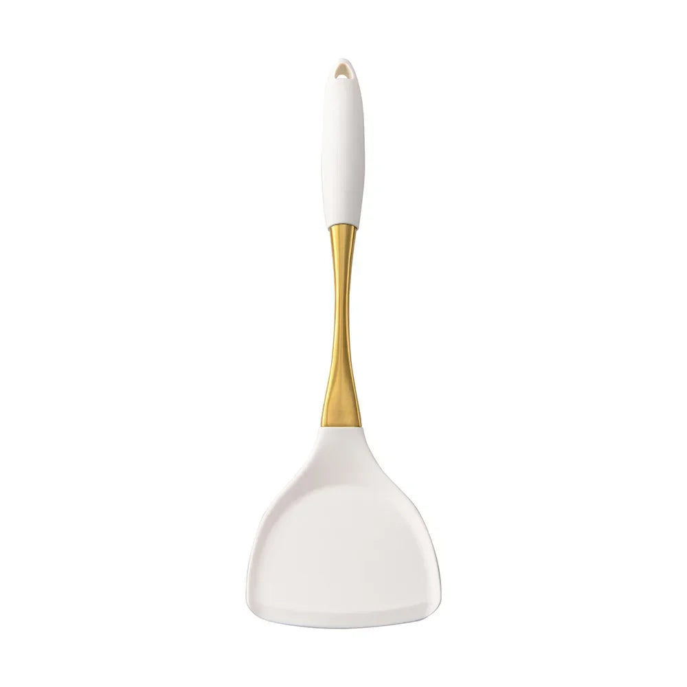 1Pc Silicone Kitchenware Cooking Utensils White Gold Kitchen Accessories Spatula Turner Heat-resistant Pasta Colander Shovel