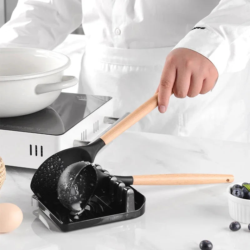 13Pcs Silicone Cooking Utensils Kitchenware Non-stick Cookware Spatula Egg Beaters Shovel Wooden Handle Kitchen Tool Accessories