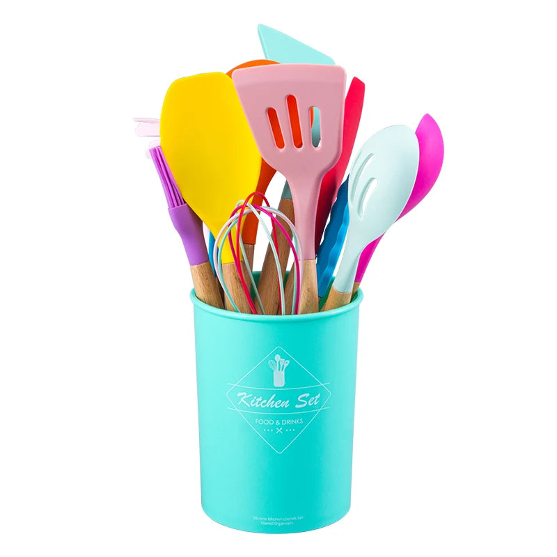 Kitchen Utensil Set 11 Cooking Utensils Colorful Silicone Kitchen Utensils Nonstick Cookware with Spatula Set