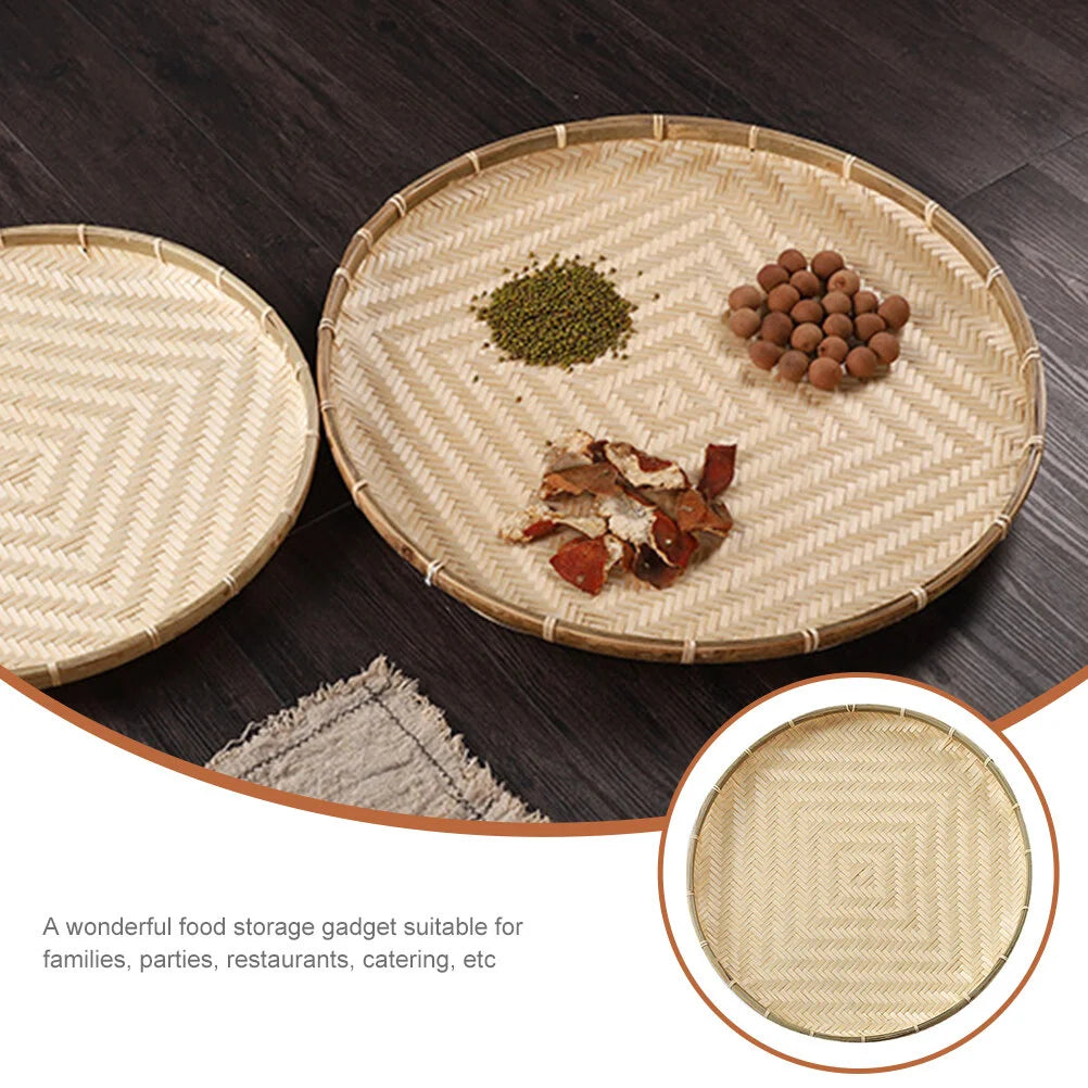 42 Round Bamboo Tray Dessert Plate Snack Storage Woven Pastry Basket Serving Plates Food Container Kitchen Dining Bar Small