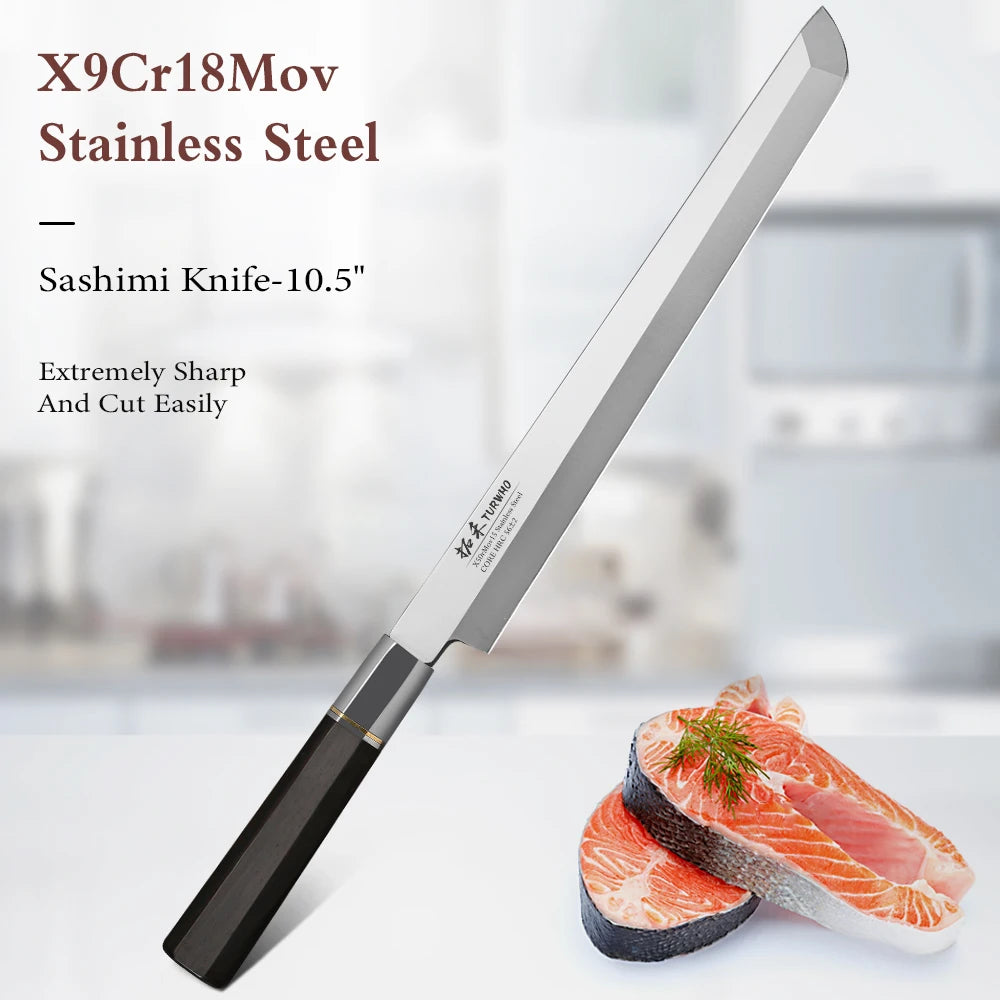 TURWHO 270mm Filleting Knife X9Cr18MoV High Carbon Steel Kitchen Knives Japanese Sashimi Sushi Salmon Knife with Ebony Handle