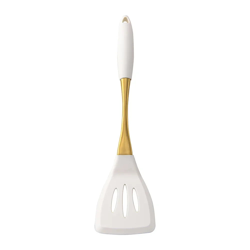 1Pc Silicone Kitchenware Cooking Utensils White Gold Kitchen Accessories Spatula Turner Heat-resistant Pasta Colander Shovel