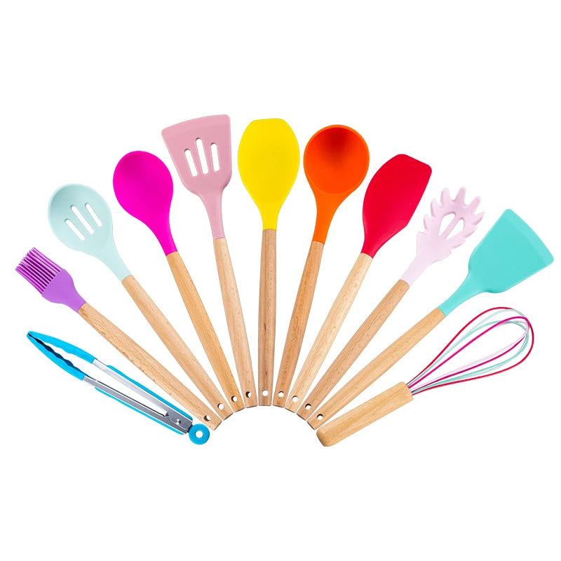 Kitchen Utensil Set 11 Cooking Utensils Colorful Silicone Kitchen Utensils Nonstick Cookware with Spatula Set