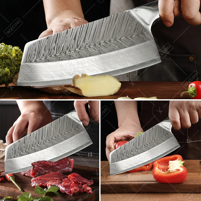 1PC 3PCS Stainless Steel Chef Knife Wood Handle Kitchen Utility Chopper Boning Meat Cleaver Slicing Vegetable Cooking Tools
