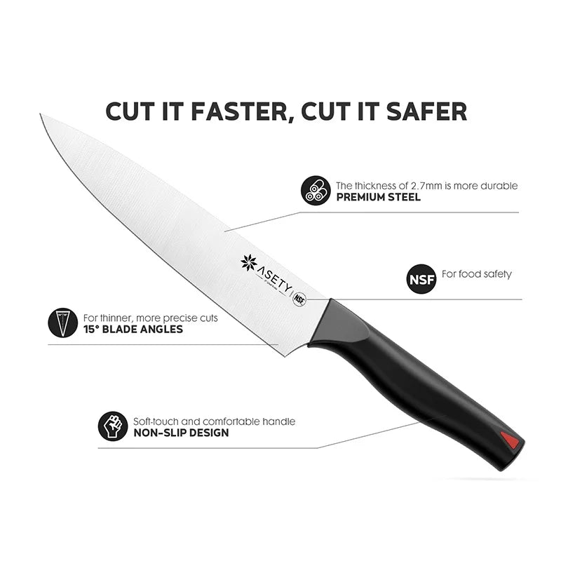 15 PCS Kitchen knife Set with Bulti-in Sharpener Block - Stainless Steel Knife Block Set - Dishwasher Safe Knives Sets