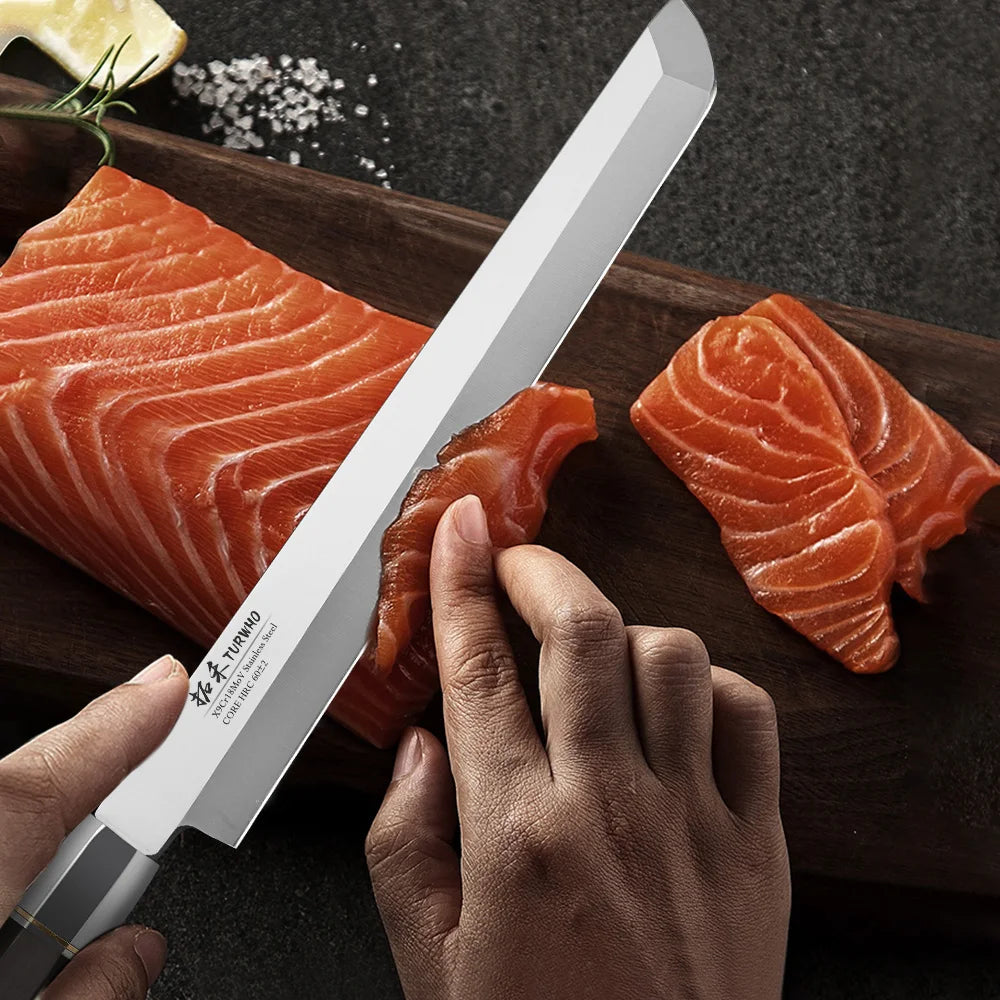 TURWHO 270mm Filleting Knife X9Cr18MoV High Carbon Steel Kitchen Knives Japanese Sashimi Sushi Salmon Knife with Ebony Handle