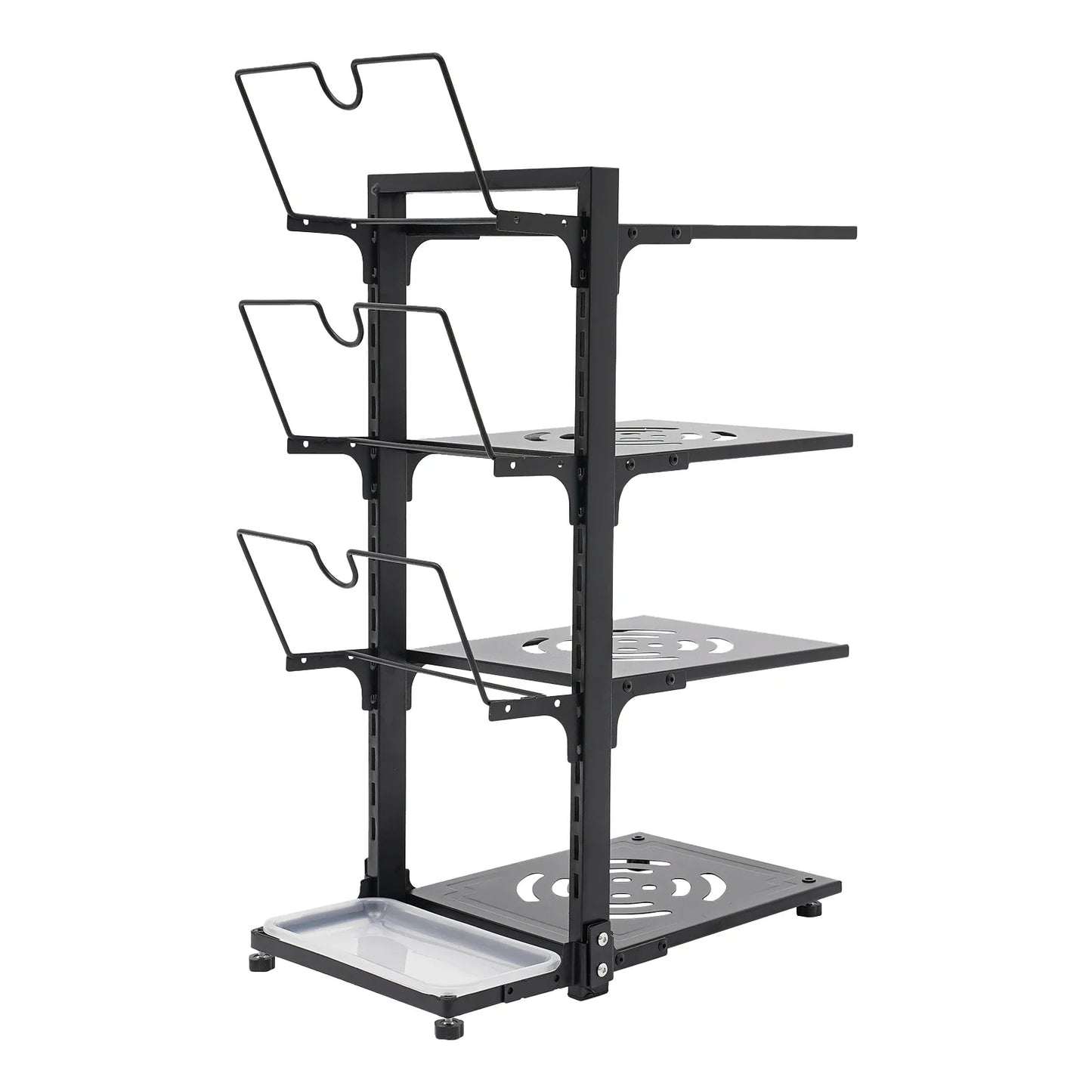 4-Tier Pot Organizer 22.05lbs per Tier Carbon Steel Pot Pan Lid Organizer 14.578.920.87in Kitchen Storage Grey/Black Adjustable