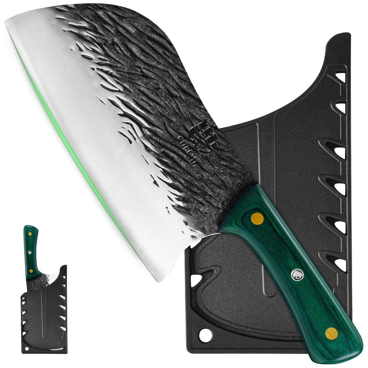 Full Tang Meat Cleaver with Forged High Carbon Steel Blade, Ergonomic Multi-color Handle Kitchen Knfie with Sheath for Cooking