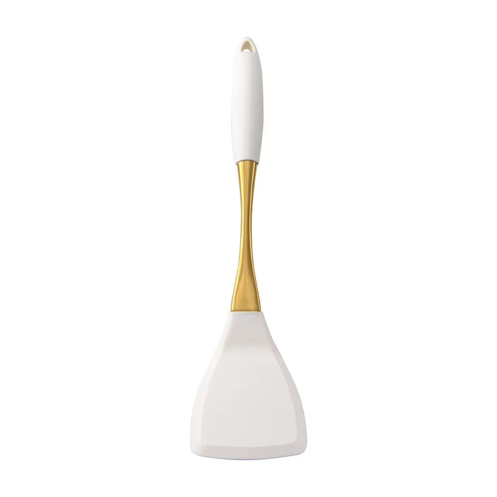 1Pc Silicone Kitchenware Cooking Utensils White Gold Kitchen Accessories Spatula Turner Heat-resistant Pasta Colander Shovel