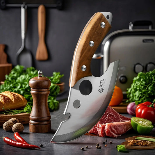 Compact Polished Stainless Steel Kitchen Knife – 5.7-Inch Blade, Thickened Design, Solid Wood Handle, Protective Sheath Included