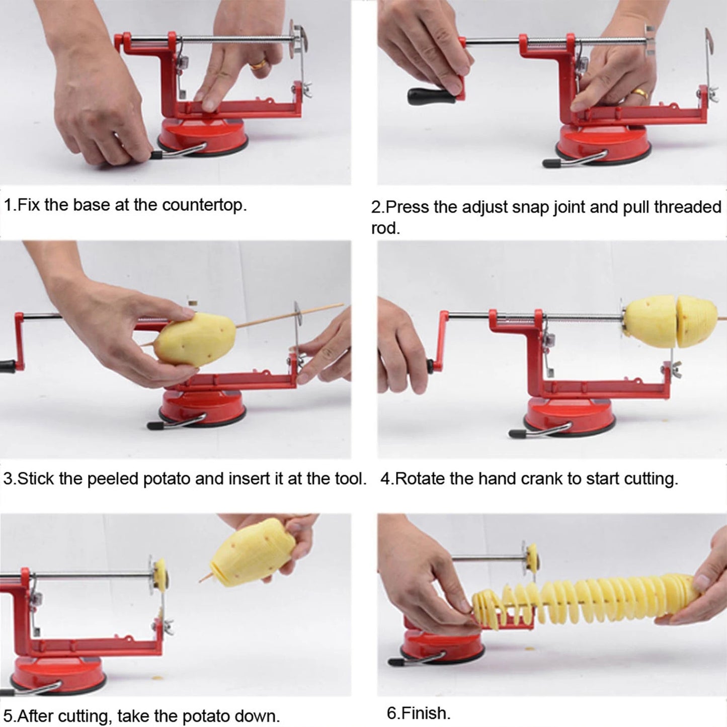 Stainless Steel Hand Crank Manual Spiral Potato Chips Twister Cutter Suction Base Kitchen Tool