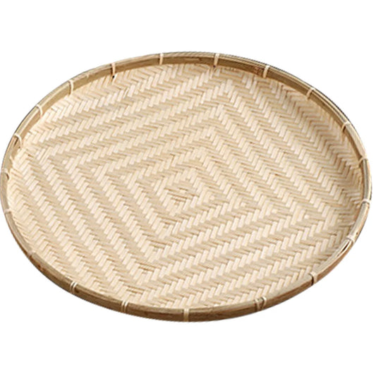 42 Round Bamboo Tray Dessert Plate Snack Storage Woven Pastry Basket Serving Plates Food Container Kitchen Dining Bar Small