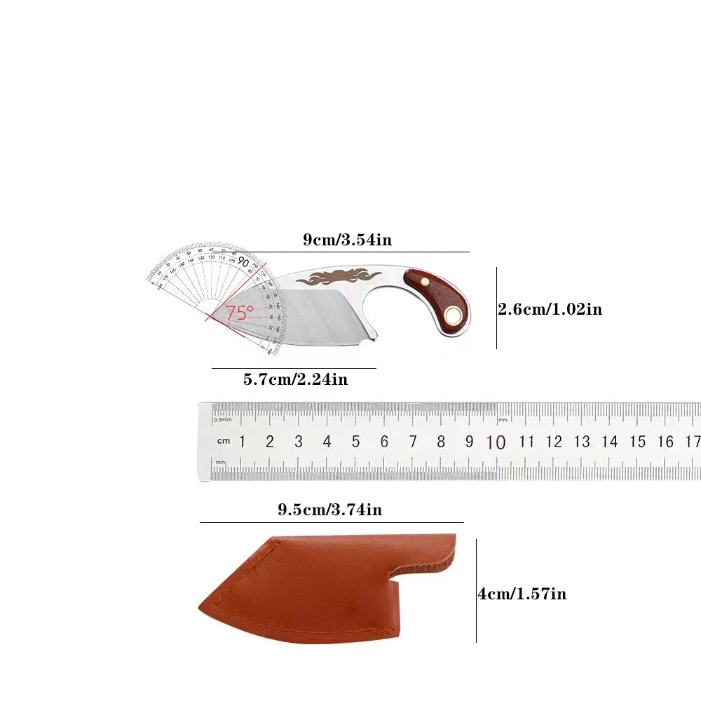 New Mini Kitchen Knife Outdoor Pocket Knife Keychain Portable Unboxing Knife Colored Solid Wood Handle Knife With Leather Case