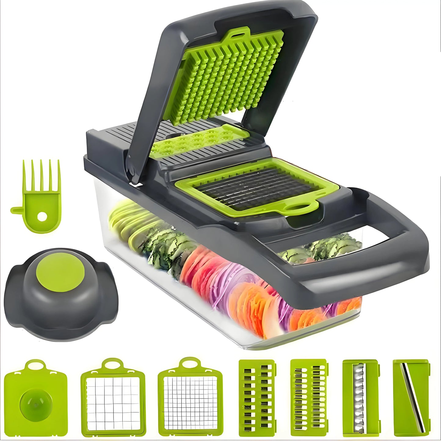 Professional Manual Food Chopper 15pc Kit with Strainer Basket BPA-Free & Dishwasher Safe Meal Prep Essential Kitchen Tool