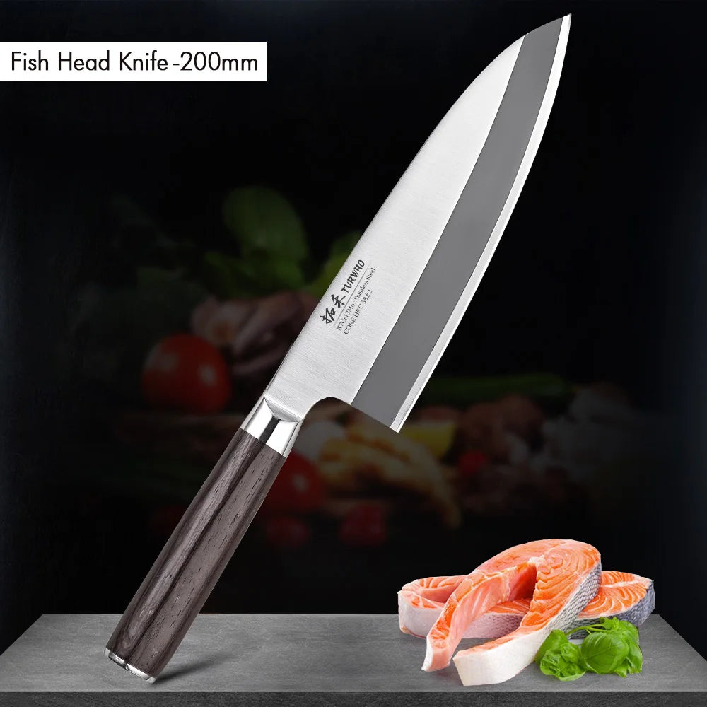 TURWHO Kitchen Knives Yanagiba Fish Head Cleaver Chef Knives Japanese Sashimi Knife Deba Salmon Sushi Filleting Kitchen Tools