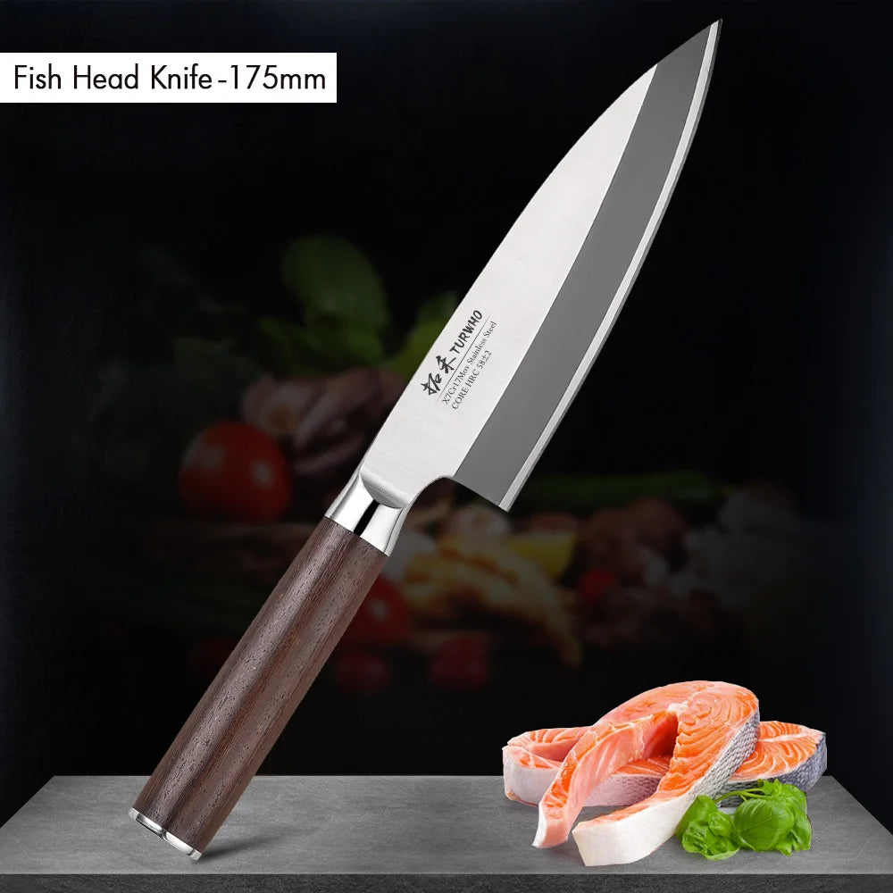 TURWHO Kitchen Knives Yanagiba Fish Head Cleaver Chef Knives Japanese Sashimi Knife Deba Salmon Sushi Filleting Kitchen Tools