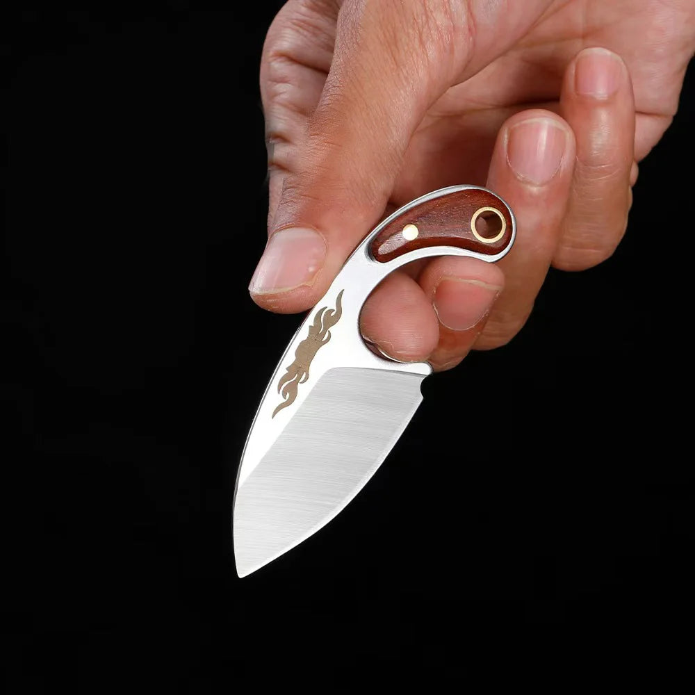 New Mini Kitchen Knife Outdoor Pocket Knife Keychain Portable Unboxing Knife Colored Solid Wood Handle Knife With Leather Case