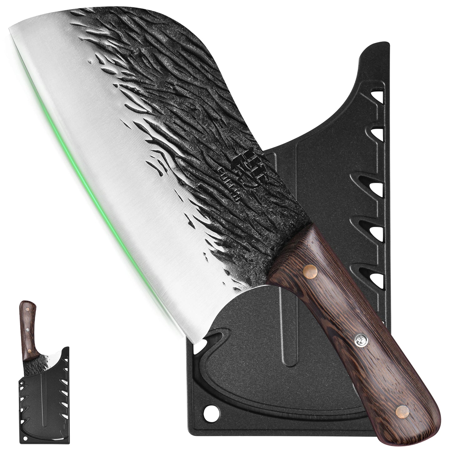 Full Tang Meat Cleaver with Forged High Carbon Steel Blade, Ergonomic Multi-color Handle Kitchen Knfie with Sheath for Cooking