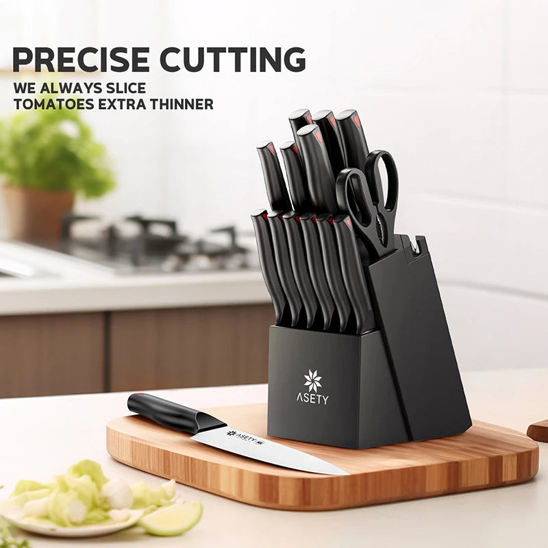 15 PCS Kitchen knife Set with Bulti-in Sharpener Block - Stainless Steel Knife Block Set - Dishwasher Safe Knives Sets